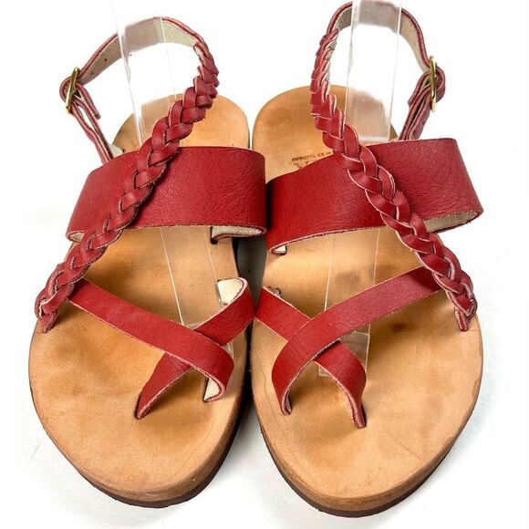 Zora of St. Thomas Handmade Red Braided Leather Sandals - Picture 3 of 11
